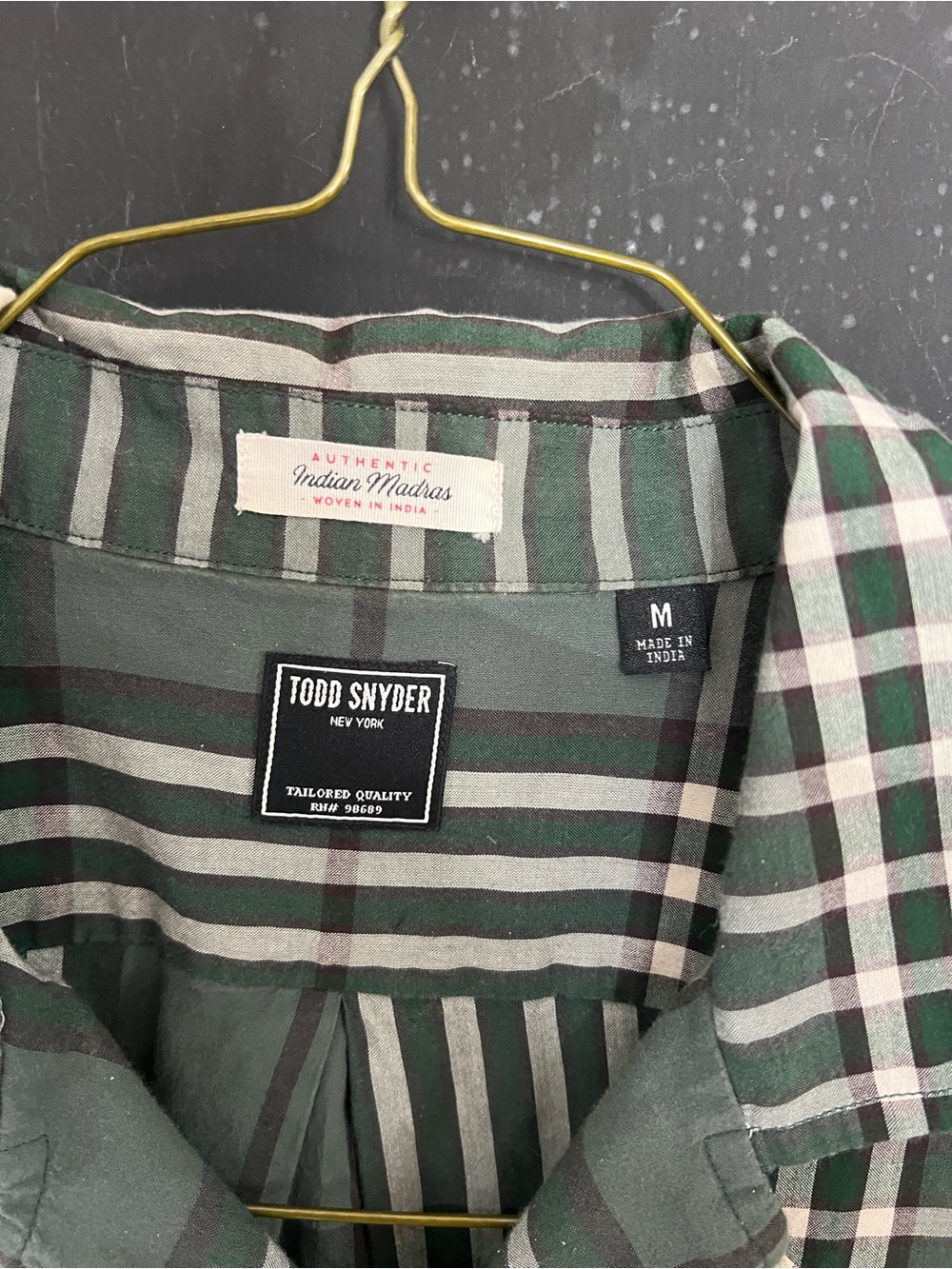 Todd Snyder Madras Cotton Green Plaid Short-Sleeve Button-Down Shirt - Picture 2 of 3